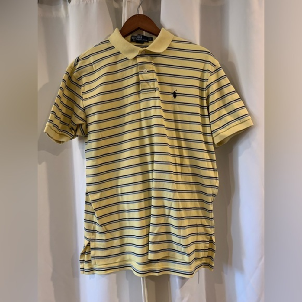 Polo By‎ Ralph Lauren Men’s SZ M Yellow/Blue Striped Short Sleeve Polo Shirt
